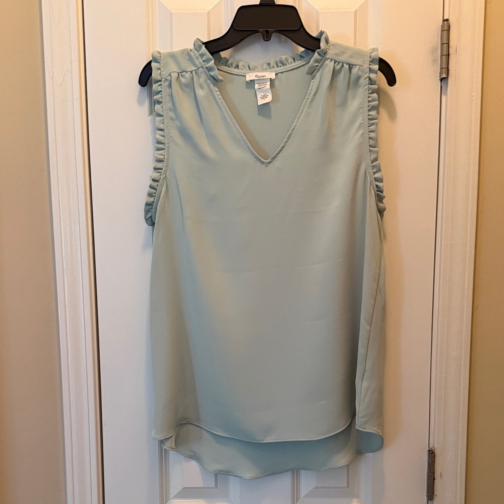 Spin Mint Ruffle-Sleeve V-Neck Sleeveless Blouse Large